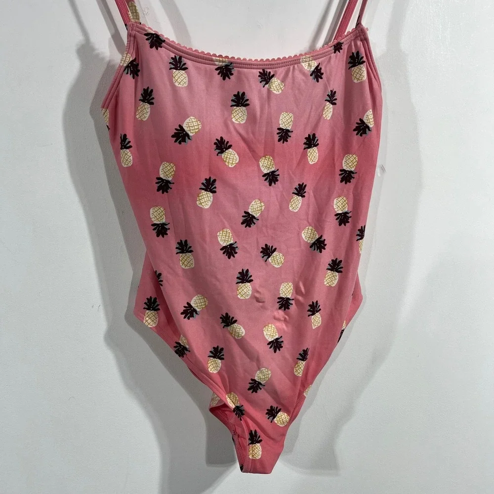 Kate Spade Resort Vibrant Boho Pineapple Fruit Print One Piece Swimsuit Large